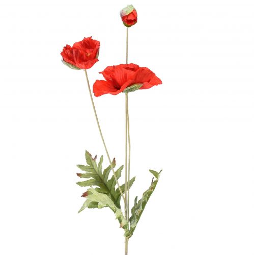 Valmue dekorativ hageblomst med 3 blomster rød L70cm