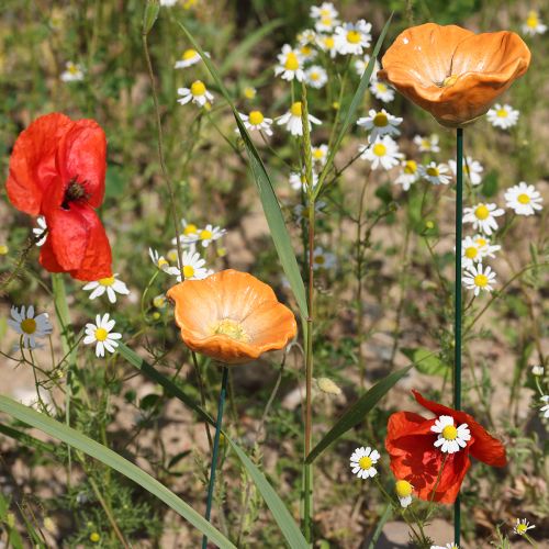 gjenstander Valmueblomststake, keramisk blomst, kjærlig detaljert, for elegante hagedetaljer, 42 cm, 4 stk.