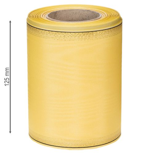 gjenstander Moiré-kransbånd, gult med gullkant, 125 mm x 25 m - Høykvalitets sorgbånd, dekorativt bånd, sløyfebånd