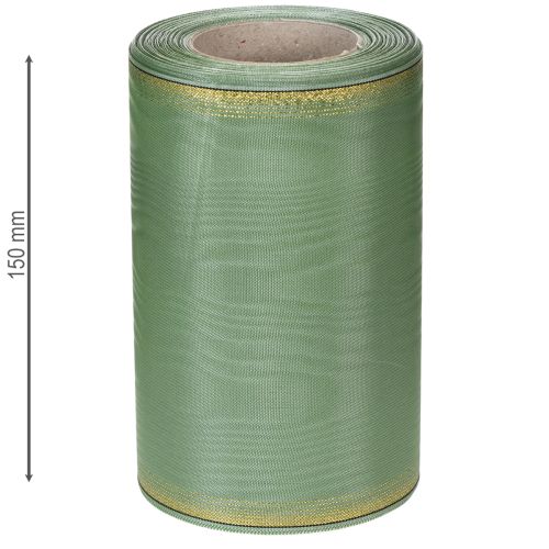 gjenstander Moiré kransbånd salviegrønt med gullkant, 150 mm x 25 m, dekorativt bånd til blomsterdekorasjoner og kranser