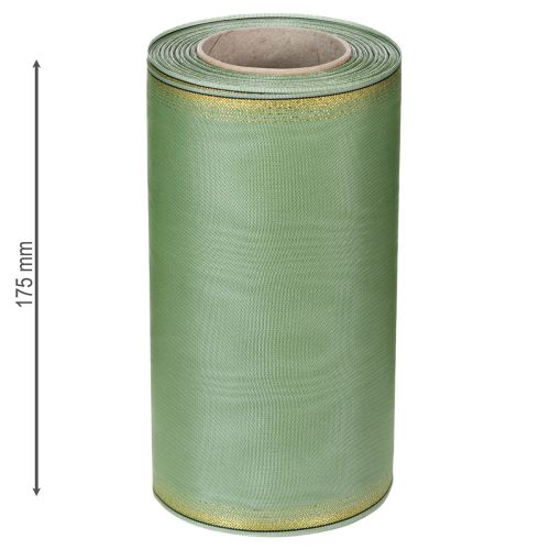 gjenstander Moiré kransbånd salviegrønt med gullkant - 175 mm x 25 m - dekorativt bånd til blomsterdekorasjoner og feiringer