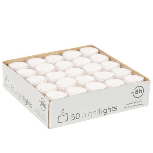 Nattlys Telys Hvite i Plastbrett 8 Timer 50 Stk | Floristik24.no
