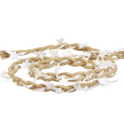 Floristik24 Naturlig pyntebånd med hvite stjerner Bred 5mm Lengde 8m