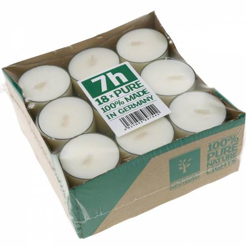 Floristik24 PURE Nature Lights Telys Rapsvoks Naturlig Brennetid 7 Timer 18 stk