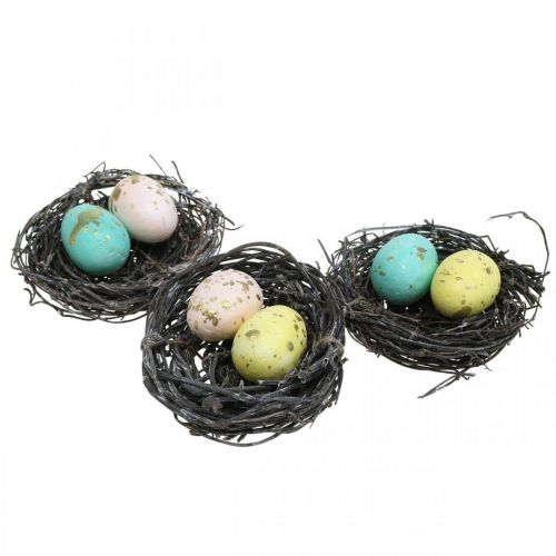 Floristik24 Mini påskekurv med pastell egg Fargerik påskepynt Ø6cm 12 stk