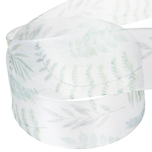 gjenstander Organzabånd, chiffonbånd, bladrike grener, grønn, 40 mm, 15 m