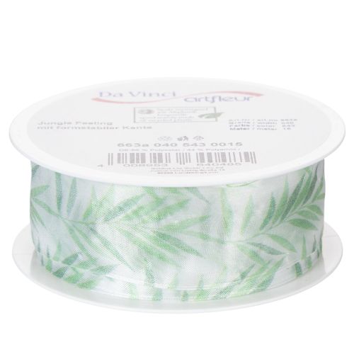 gjenstander Organzabånd, chiffonbånd, grønt plantebånd, 40 mm x 15 m