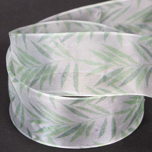gjenstander Organzabånd, chiffonbånd, grønt plantebånd, 40 mm x 15 m