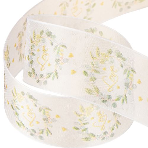 gjenstander Organzabånd bryllupsdekorasjonsbånd «Kjærlighet» hvit 40mm 15m