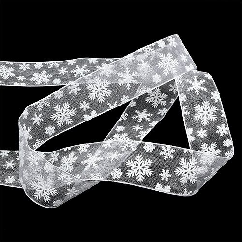 Floristik24 Organzabånd Julehvit 25mm 20m