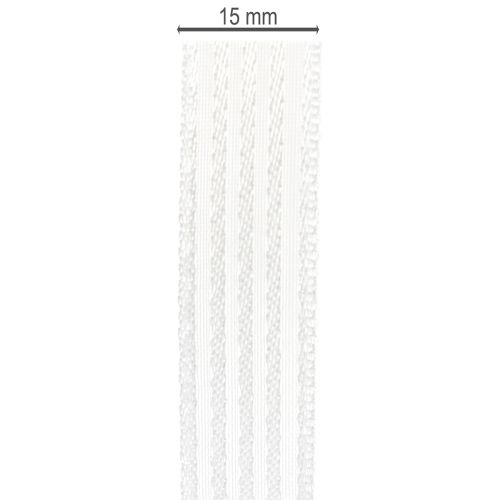 gjenstander Organzabånd med striper, gavebånd, hvitt, 15 mm, 20 m