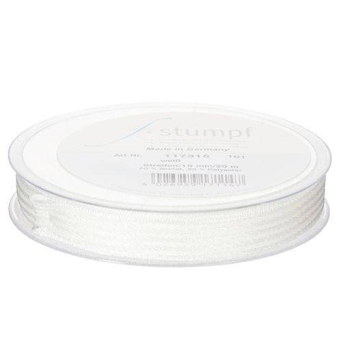 gjenstander Organzabånd med striper, gavebånd, hvitt, 15 mm, 20 m