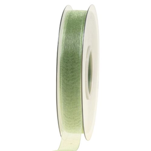 gjenstander Organza bånd grønt gavebånd selvkant lime grønt 15mm 50m