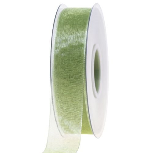 Floristik24 Organza bånd grønt gavebånd selvkant lime grønt 25mm 50m
