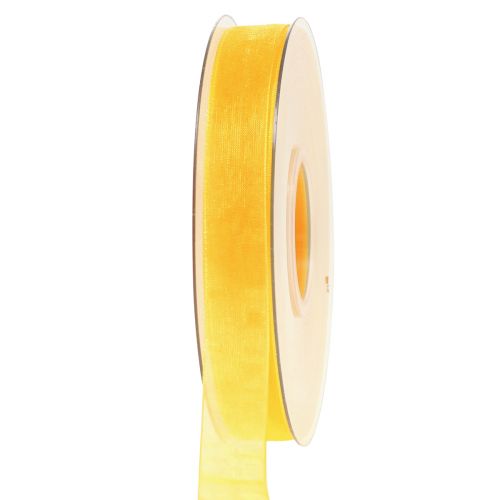 gjenstander Organza bånd gavebånd gul bånd kant 15mm 50m