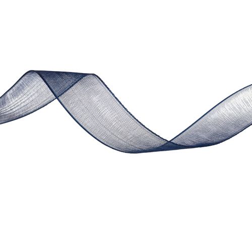 gjenstander Organza bånd gavebånd mørkeblått bånd blå kant 15mm 50m