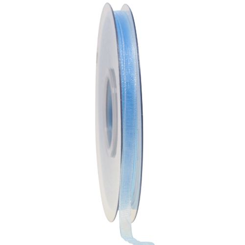 Organza bånd gavebånd lyseblått bånd blå kant 6mm 50m