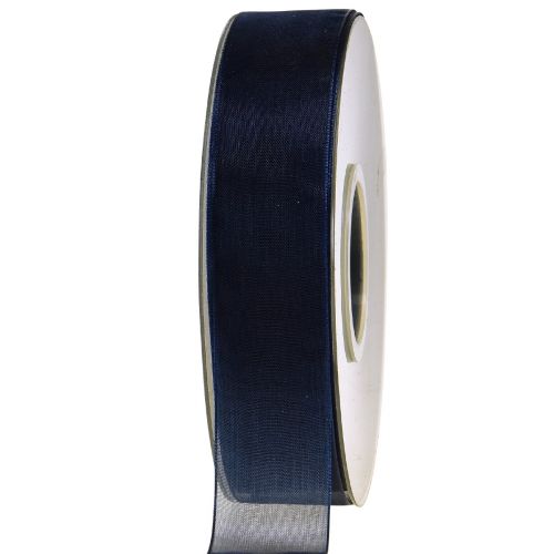 gjenstander Organza bånd gavebånd mørkeblått bånd blå kant 25mm 50m