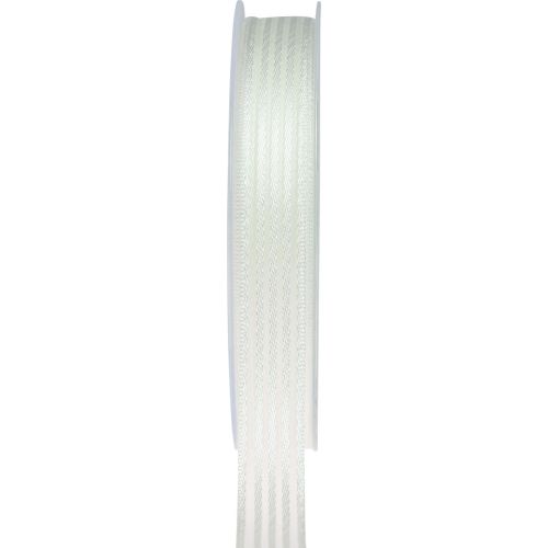 Organza bånd med striper gavebånd hvit 15mm 20m