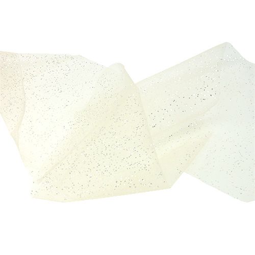 Floristik24 Organza stoff 15cm x 500cm krem med glitter