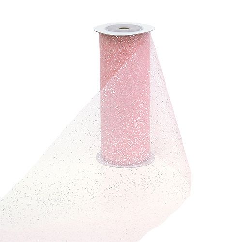 Floristik24 Organzastoff 15cm x 500cm rosa med glitter