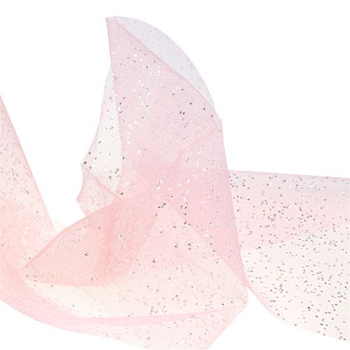 Floristik24 Organzastoff 15cm x 500cm rosa med glitter