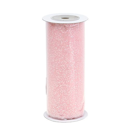 Floristik24 Organzastoff 15cm x 500cm rosa med glitter
