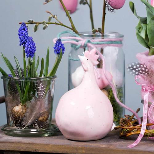 Floristik24 Påskedekorasjon kyllingrosa med prikker H17cm 2stk