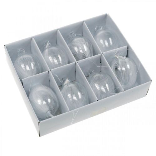 Floristik24 Påskepynt til oppheng, glassegg med fjær, mini påskeegg, vårpynt 8 stk