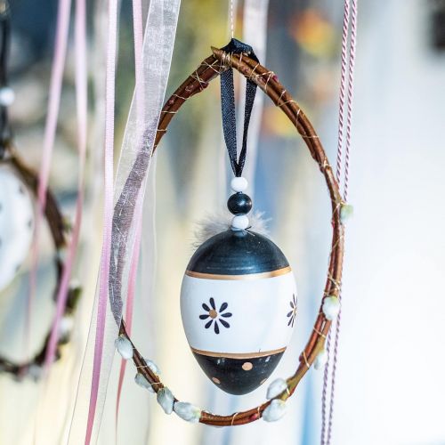Floristik24 Påskeegg for å henge svart, hvitt påskedekorasjonsegg med vår 6 stk