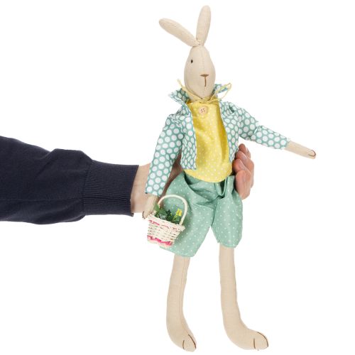 gjenstander Stoffpåskehare, kanin med klær, påskedekorasjon, ung hare H46cm