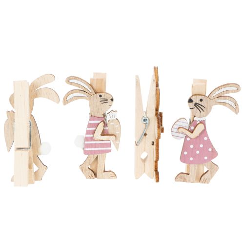 gjenstander Dekorklemmer til påskehare, rosa og hvite tredekorasjoner til påske, 7,5 cm, 4 stk.