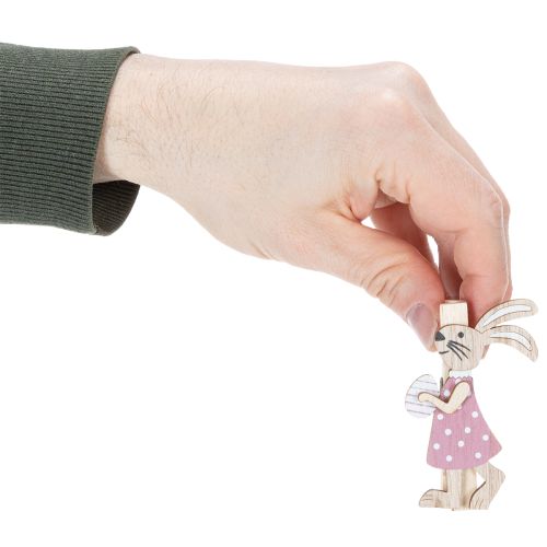 gjenstander Dekorklemmer til påskehare, rosa og hvite tredekorasjoner til påske, 7,5 cm, 4 stk.