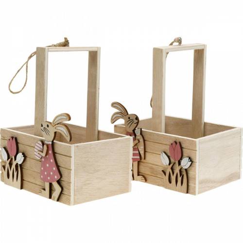 Floristik24 Påskekurv med kaniner Påskepynt til oppheng påskeredet vårpynt 2stk