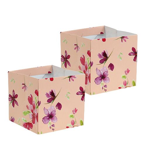 Floristik24 Papirpose 10,5 cm x 10,5 cm rosa med mønster 8 stk