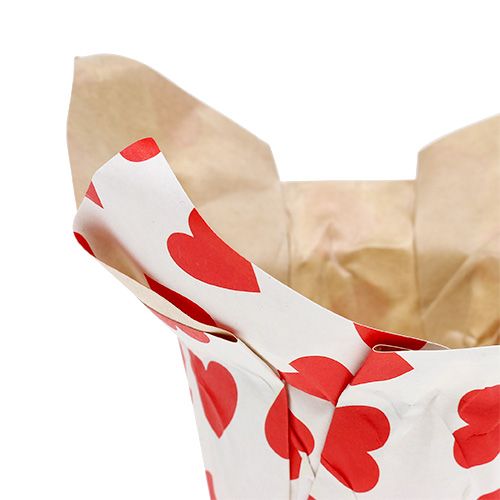 Floristik24 Papirgryte med hjerter hvit-rød Ø8cm H6,5cm 8stk