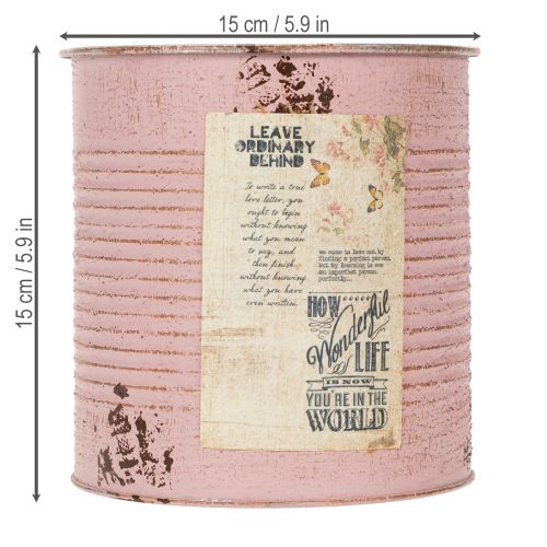 gjenstander Blomsterpotte, antikk rose, dekorativ metallboks, vintage, Ø15,5 cm H15 cm