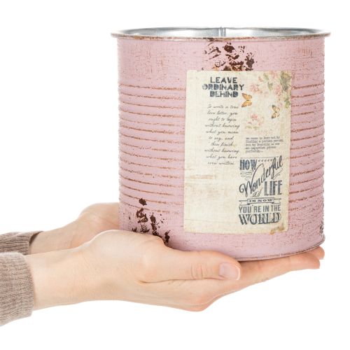 gjenstander Blomsterpotte, antikk rose, dekorativ metallboks, vintage, Ø15,5 cm H15 cm