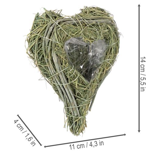 Dekorativt hjerte laget av naturgress med folieinnlegg, 14 cm, 2 stk. | Floristik24.no