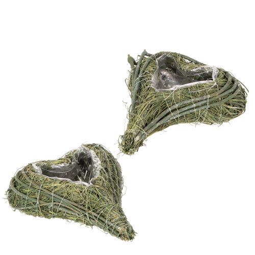 Plantehjerte laget av naturmateriale med folieinnlegg, 22 cm, 2 stk.