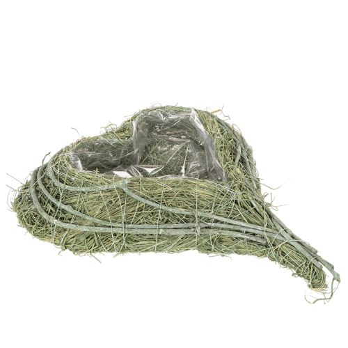 Hjerteformet bolle laget av naturlig gress med plantefolie, 38 cm