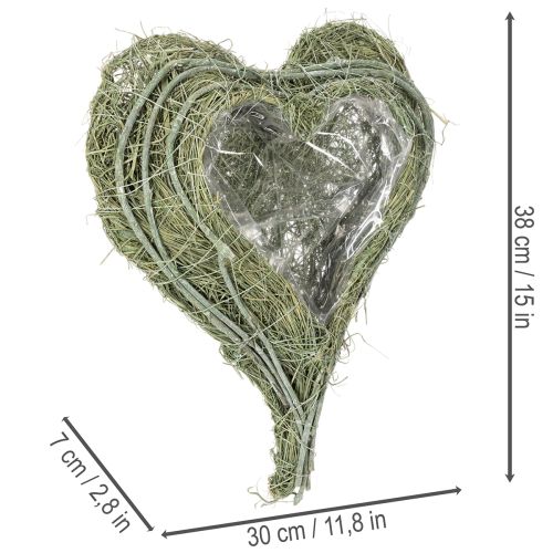 Hjerteformet bolle laget av naturlig gress med plantefolie, 38 cm | Floristik24.no