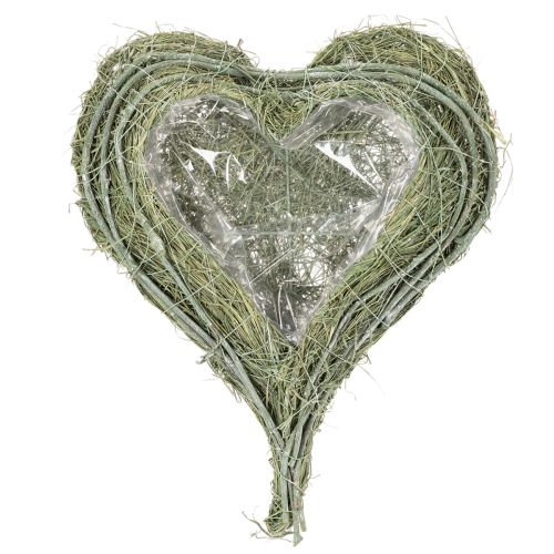 Hjerteformet bolle laget av naturlig gress med plantefolie, 38 cm | Floristik24.no