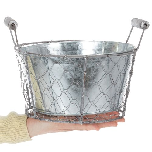 Plantekurv med innsats, trådkurv, blomsterkasse, vårsølv, hvitkalket, shabby chic, Ø22 cm H17,5 cm | Floristik24.no