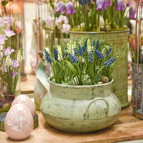 Floristik24 Plantekar med håndtak metallgrønn vasket Ø28 / 40cm sett med 2 stk