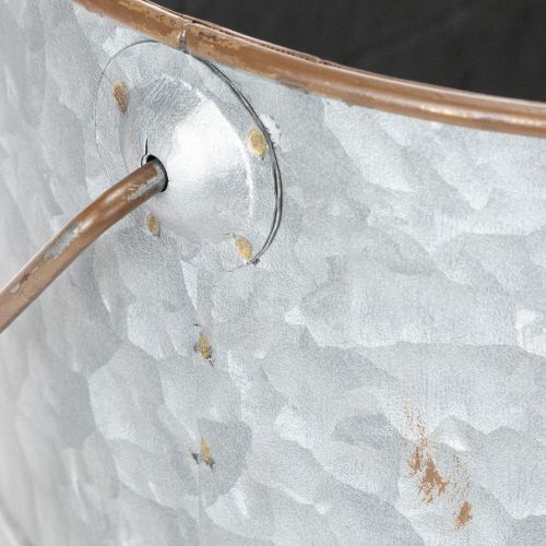 gjenstander Blomsterpotte med håndtak, metallpotte, blomsterkasse, sølv, brun, H22/20 cm L42/40 cm, sett med 2