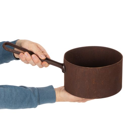 Metallpotte, blomsterpotte, rustfarget panne, dekorativ gjenstand, Ø20 cm H11 cm | Floristik24.no