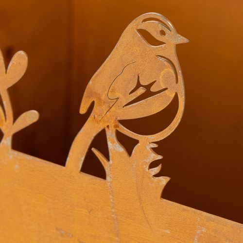 Metallblomsterpotte med fugler, blomsterkasse, vår, rustfinish, 15,5 cm høy | Floristik24.no