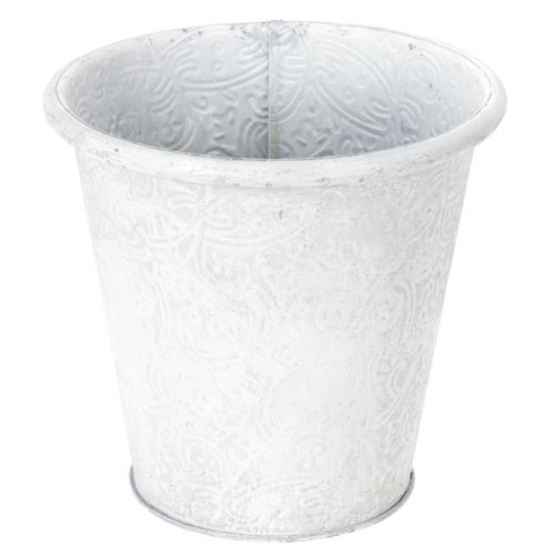 Floristik24 Blomsterpotte med ornamenter, cachepot, metallbeholder, hvit, Ø15,5 cm, H14,5 cm