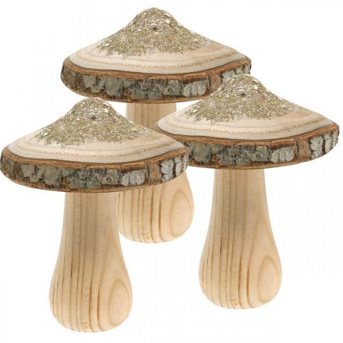 Floristik24 Tresoppbark og glitter deco sopp tre H11cm 3stk